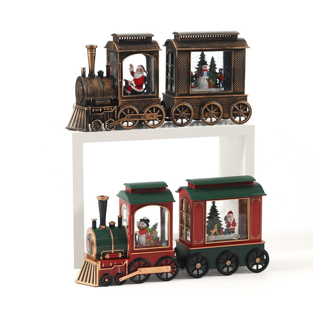 Christmas Glowing Music Box with Snowfall Effect Train Engine Music Box Ornament Xmas Gift for Countertop Festive Party Supplies