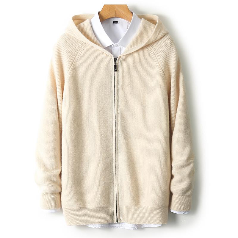 Autumn and Winter Men Wool Sweater Hooded Zipper Cardigan Thickened Knit Large-size Jacket Long Sleeved Sportswear Coat