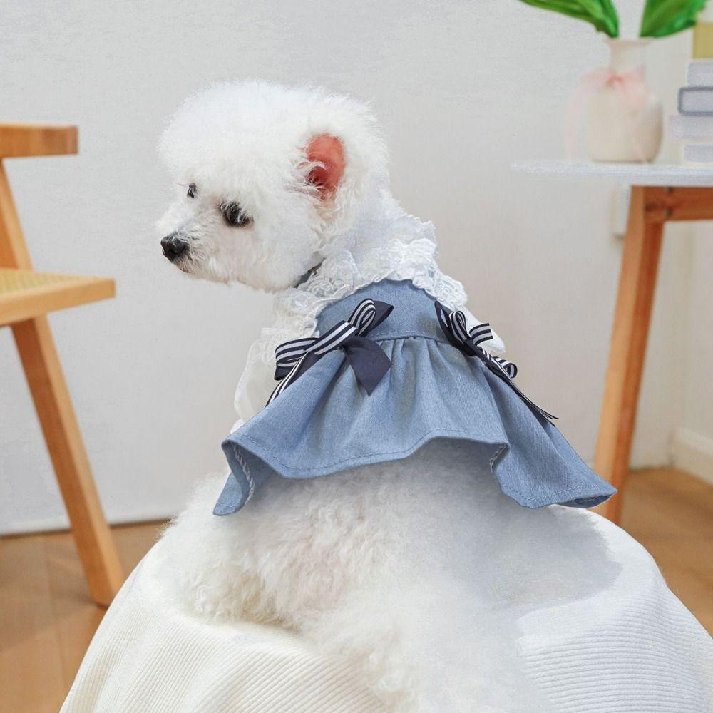 

With Bow Dog Denim Skirt Washable Pet Skirt Soft Pet Denim Dress Dog Walking XS