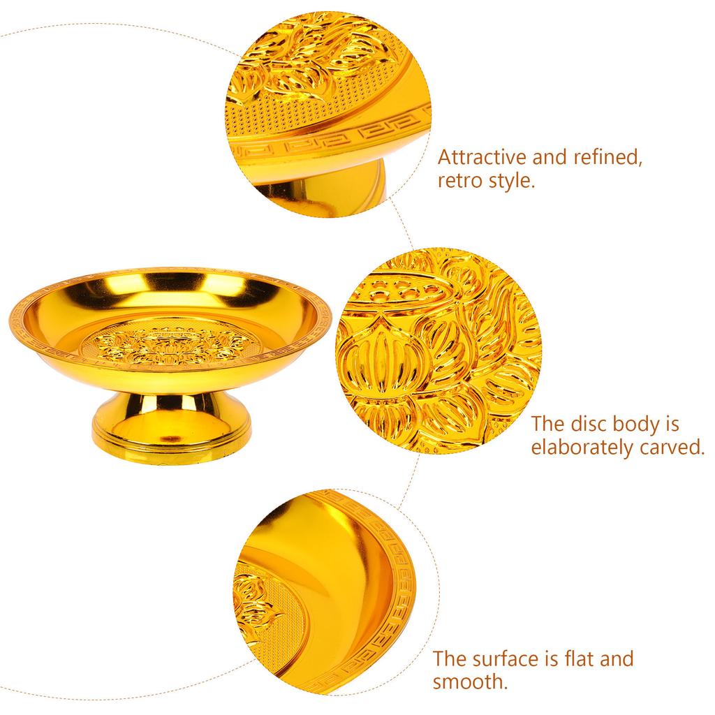 Exquisite Golden Retro Temple Fruit Tray for Worship Offerings Sacrificing Fruit Plate Decorative Plate Temple Supplies High