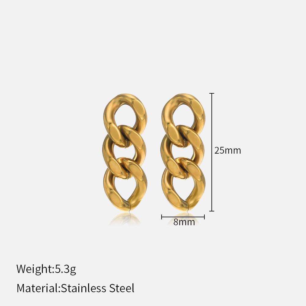 Cuban Chain Earrings, European and American Simple Chain Stainless Steel Gold-plated Studs, Fashionable and Creative Popular Design Earrings for Women