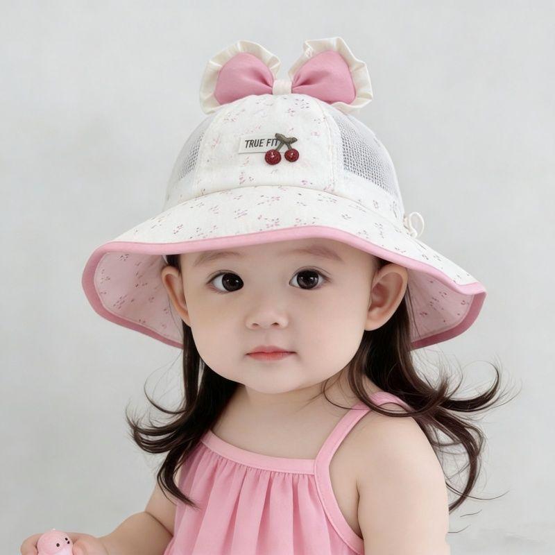Summer Baby Girl Mesh Bucket Hat With Bow Large Brim Sun Protection Princess Infant Sun Hat For Outdoor