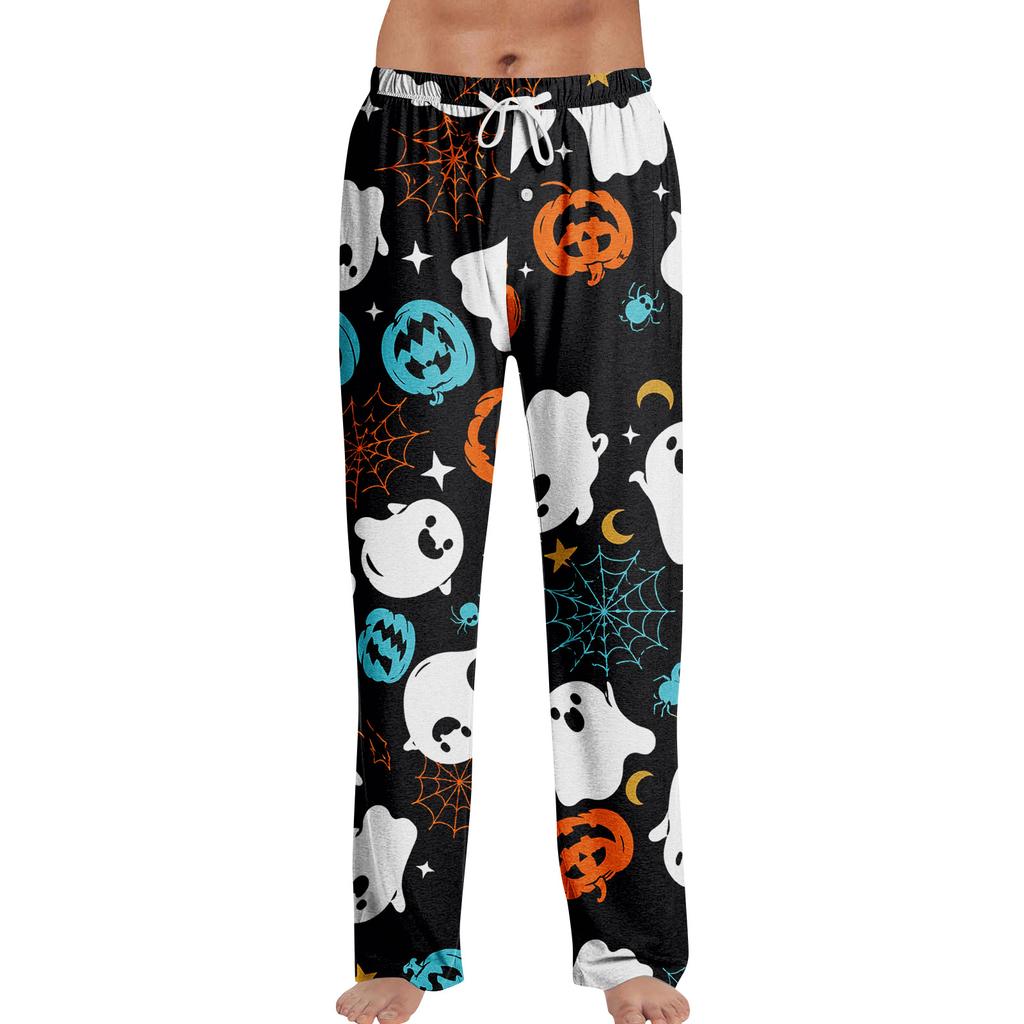 Men's Halloween Print Pajama Pants - Loose Fit Casual Sleep Pants for Home and Holiday Wear