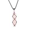 Hand-Woven Natural Stone Crystal Amethyst Sword-Shaped Mesh Pocket Pendant Necklace N578