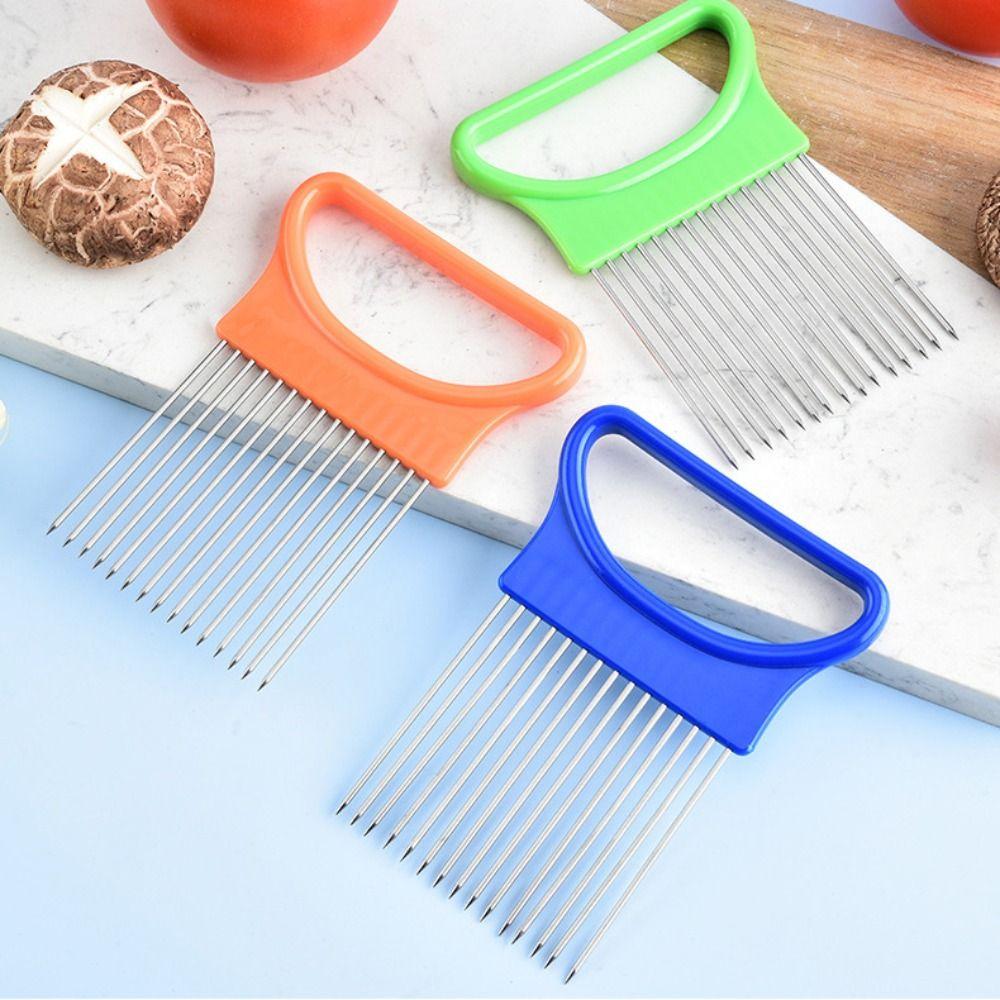 Effortless Tomato Cutter Holder Stainless Steel Vegetables Cutting Fork Onion Slicer Holder  Fruit