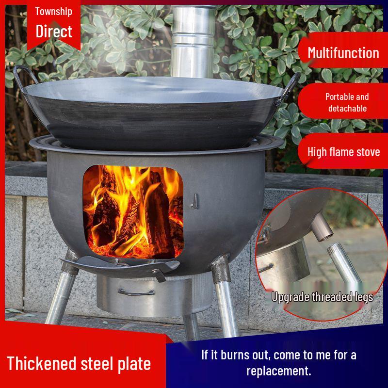 Portable Outdoor Iron Wood-Burning Stove for Rural Households