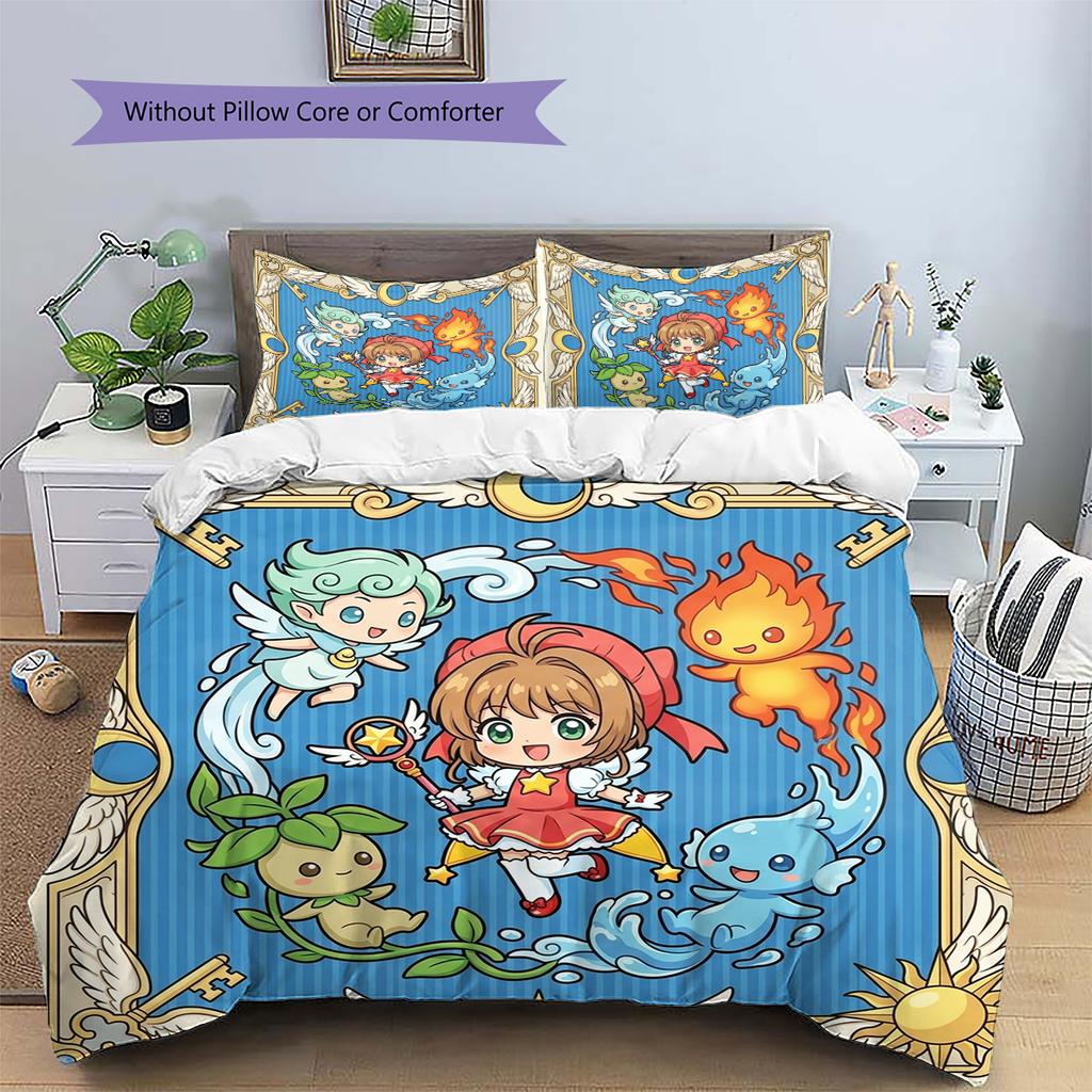 Cardcaptor Sakura Pattern Bedding Quilt Set Quilt Cover Pillowcase Home Decoration Birthday Gift (1 * duvet cover + 2 * pillowcase, without core)