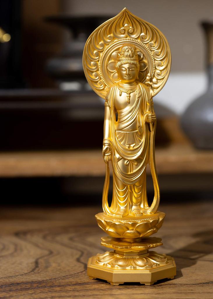 Buddhist statue of Shokannon 15cm Makita Rinzai Takaoka bronzeware Bodhisattva, (gold plated/24k gold), sculptor Shuun, model "Tendai, Shingon,