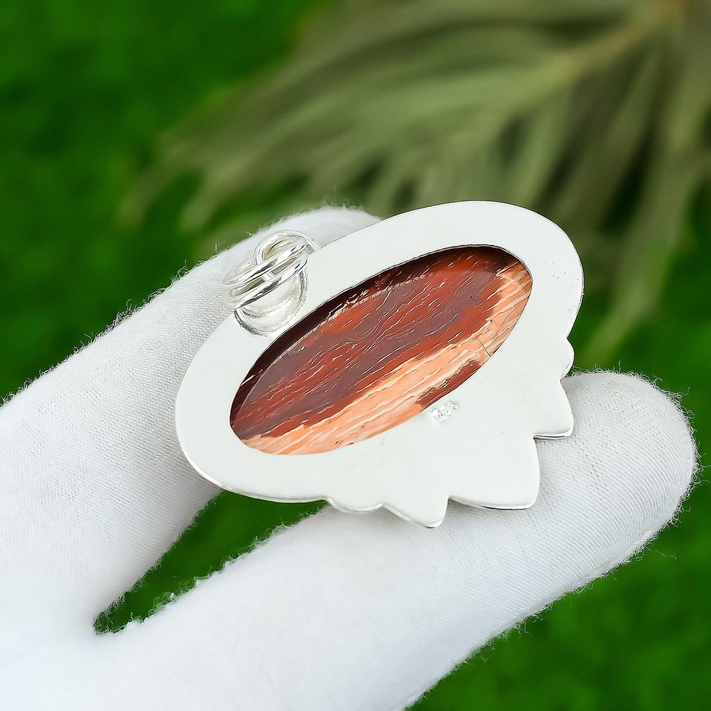 Anniversary Gift For Her Natural Red Snakeskin Jasper Pendant 925 Silver