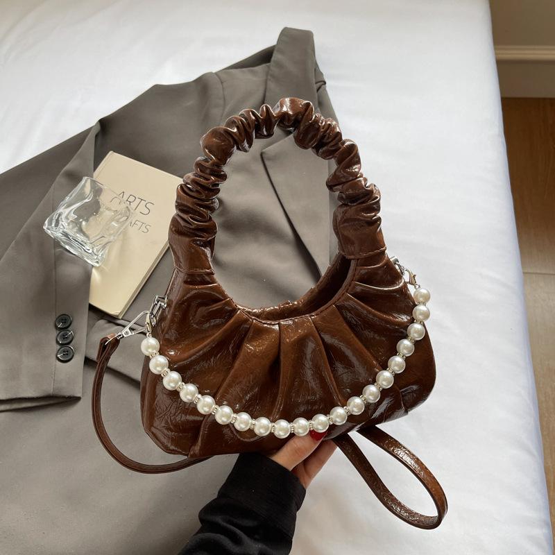 

Нишевая плиссированная сумка-облако женская новая модная сумка-мессенджер на цепочке высококлассная сумочка темно-коричневого