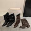 ~ Pointed pleated piled boots women's new belt buckle mid-tube pants tube boots thick heel short boots knight boots
