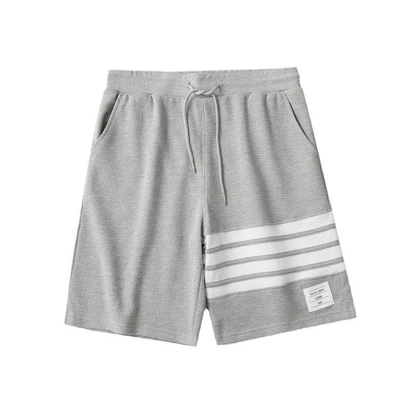 Men's Trendy Quick-Dry Summer Waffle Shorts - Casual Straight Sportswear with Four Stripes