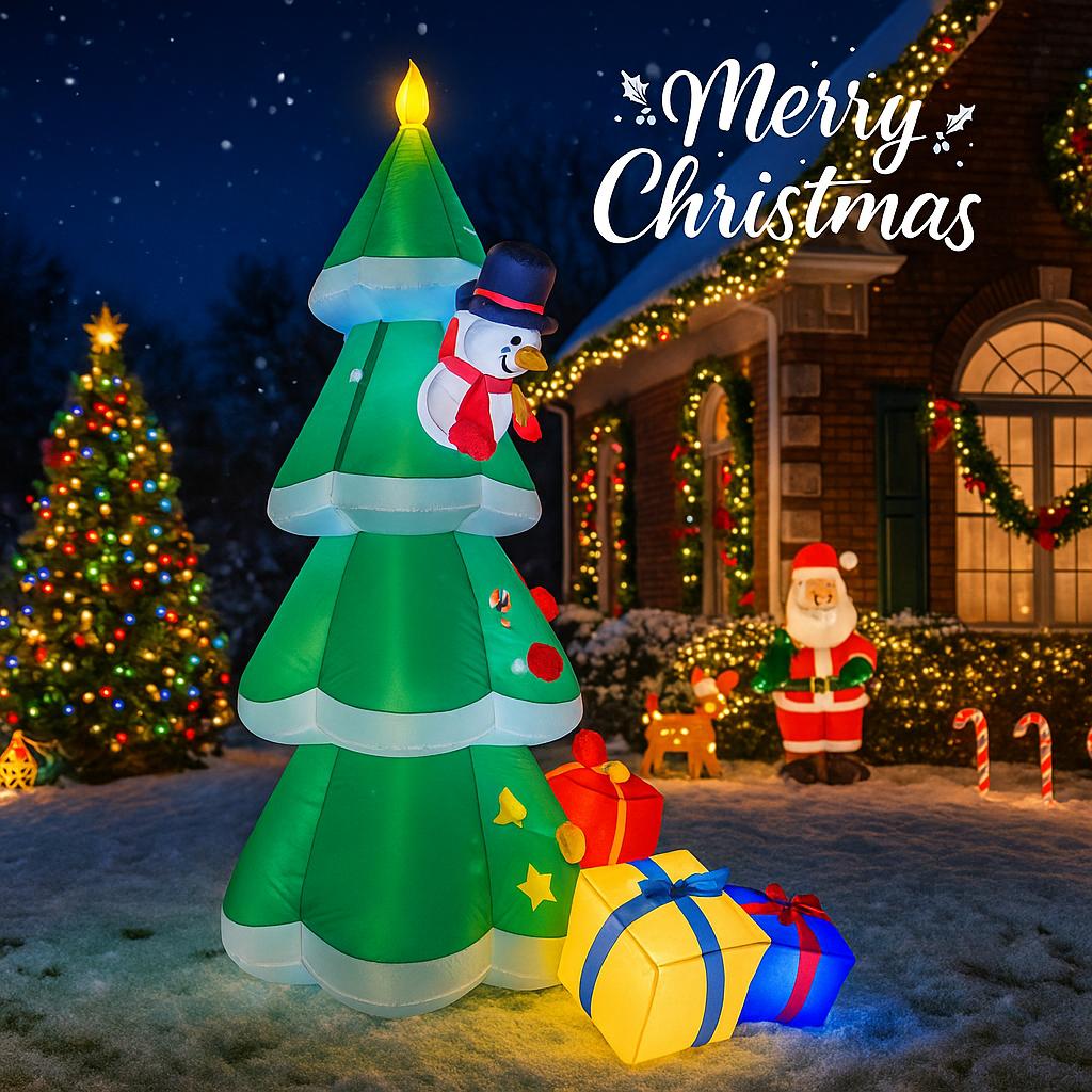 8.2FT LED Light Inflatable Xmas Tree Santa Snowman Gift Boxes Toy Yard Decor Supplies Home Decoration Ornament Holiday Gift