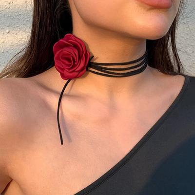 Romantische Gothic Big Rose Blume Schlüsselbein Kette Halskette für Frauen Damen Koreanische Mode Einstellbare Seil Choker Y2K Zubehör