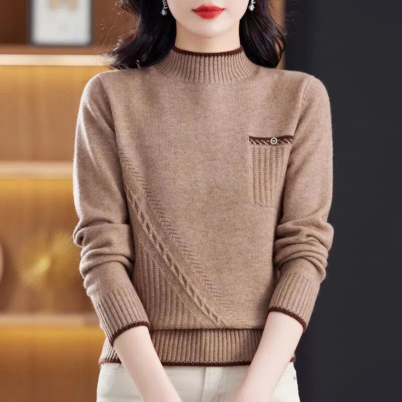 Spring Autumn and Winter Fashion Long-sleeved Inner Sweater Women's Half-turtleneck Knitted Bottoming Thick Loose Bottoming Shirt Top