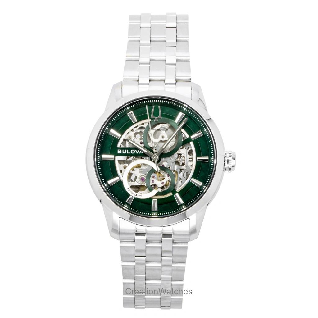 Bulova Sutton Stainless Steel Green Skeleton Automatic 96A329 Men's Watch