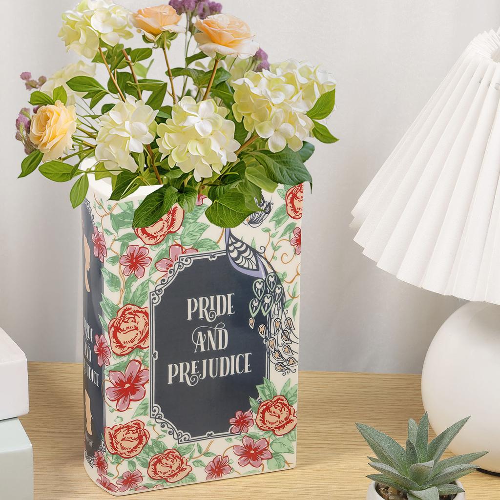 Book-shaped Flower Vase Decorative Retro Prints Ceramic Vases Desktop Ornament Home Living Room Bookshelf Office Decoration