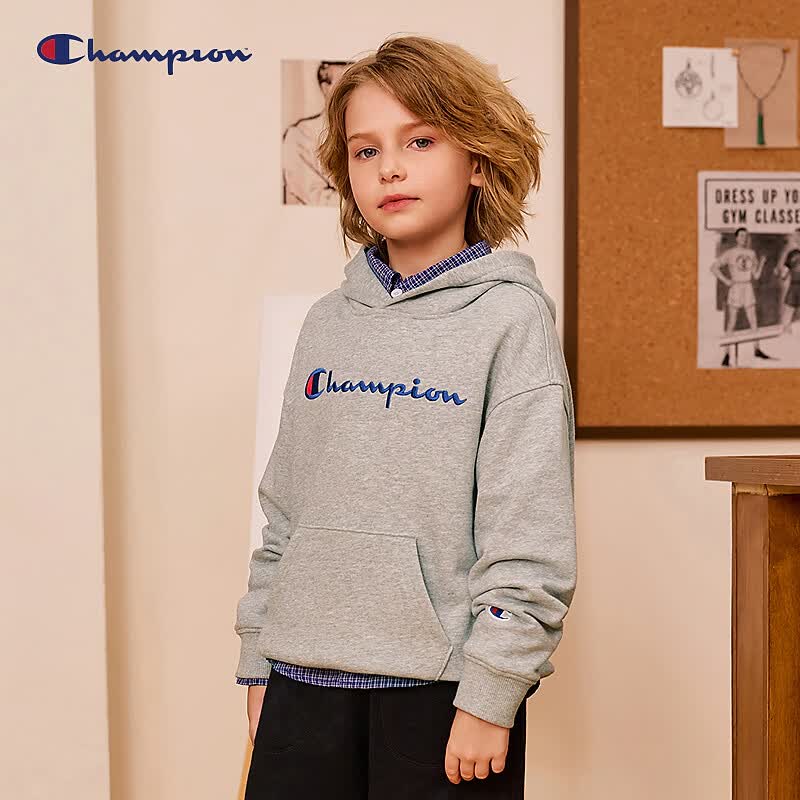 Champion Kids' Cotton Hooded Sweatshirt with Embroidered Logo
