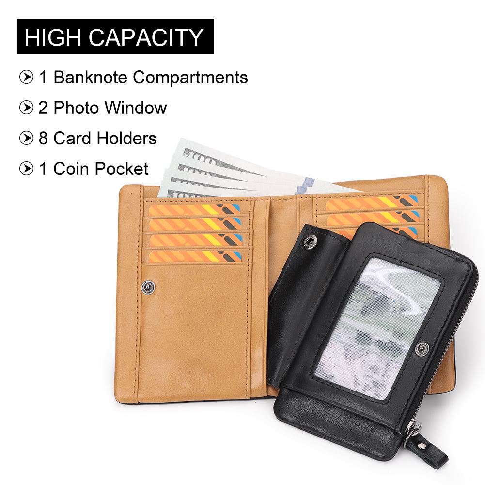 Humerpaul Ladies Wallet First Layer Cowhide Wallet Multi-card Slot Coin Purse with Photo Window Card Holder