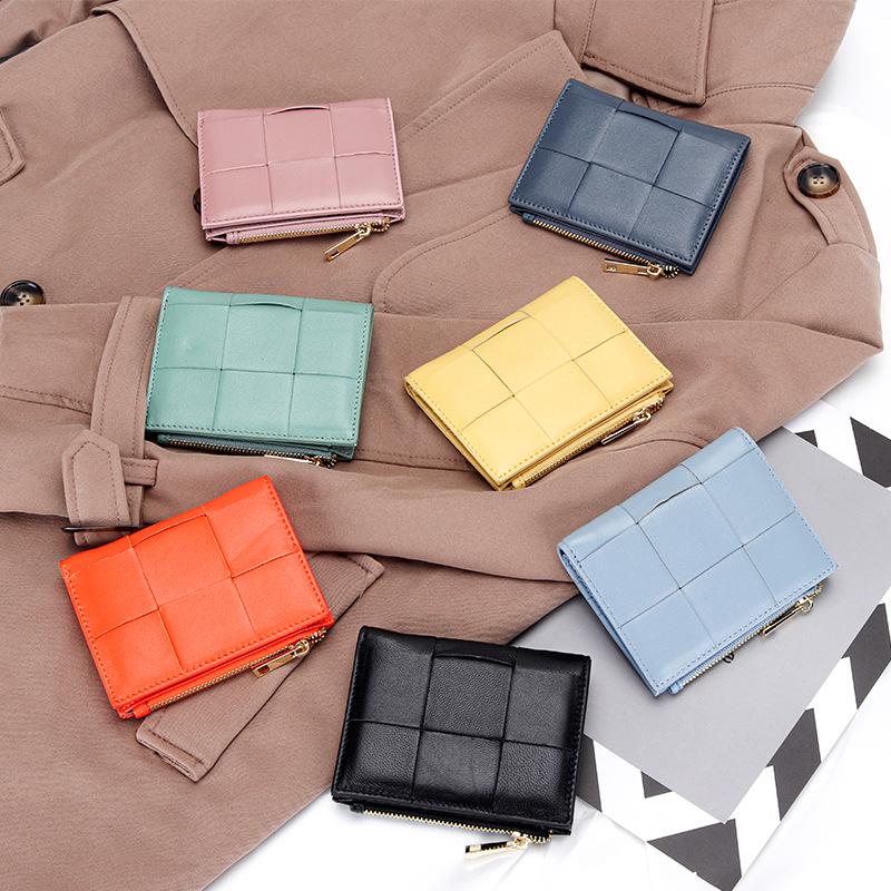 Women's Short Lambskin Woven Wallet: Foldable Card Holder & Zipper Coin Purse (2025)