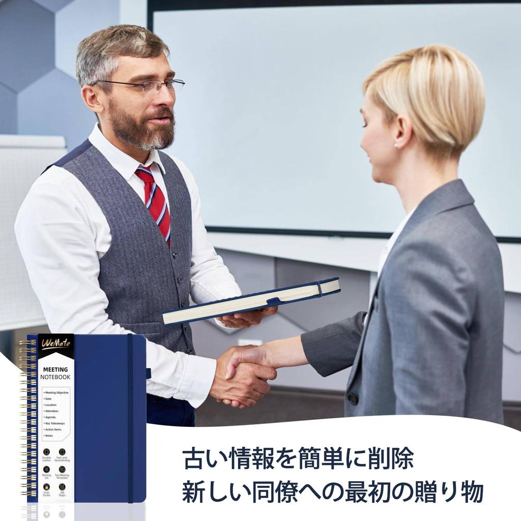 WEMATE Meeting Note Minutes Meeting B5 200 Pages Spiral Notebook Work Note Meeting Book Diary Notepad Dark Blue -