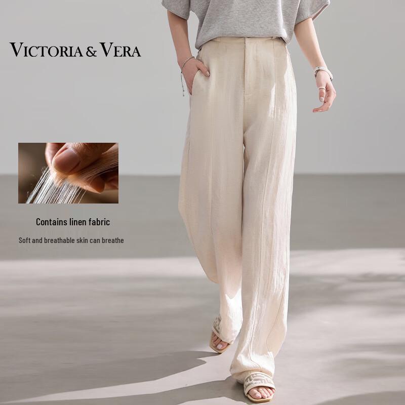 

VICTORIA&VERA Linen-Blend Straight Leg Casual Pants S Regular