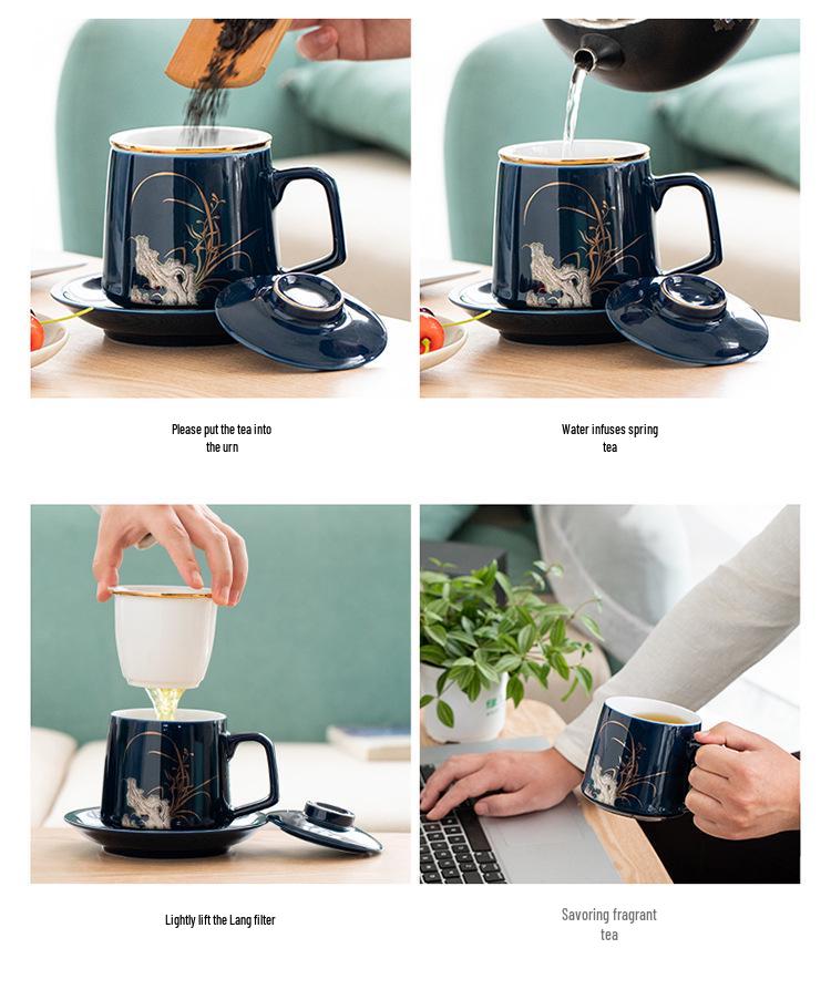 Jilan Ceramic Office Tea Brewing Cup with Lid - Customizable Business Gift