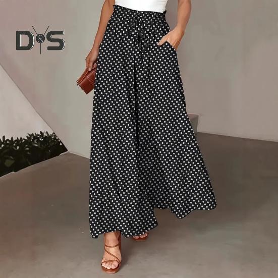 Ženy Dlouhé kalhoty Elastické Vysoký pas Šněrování Tečkovaný potisk Široké nohavice Kalhoty Volný střih Kalhoty Denní nošení