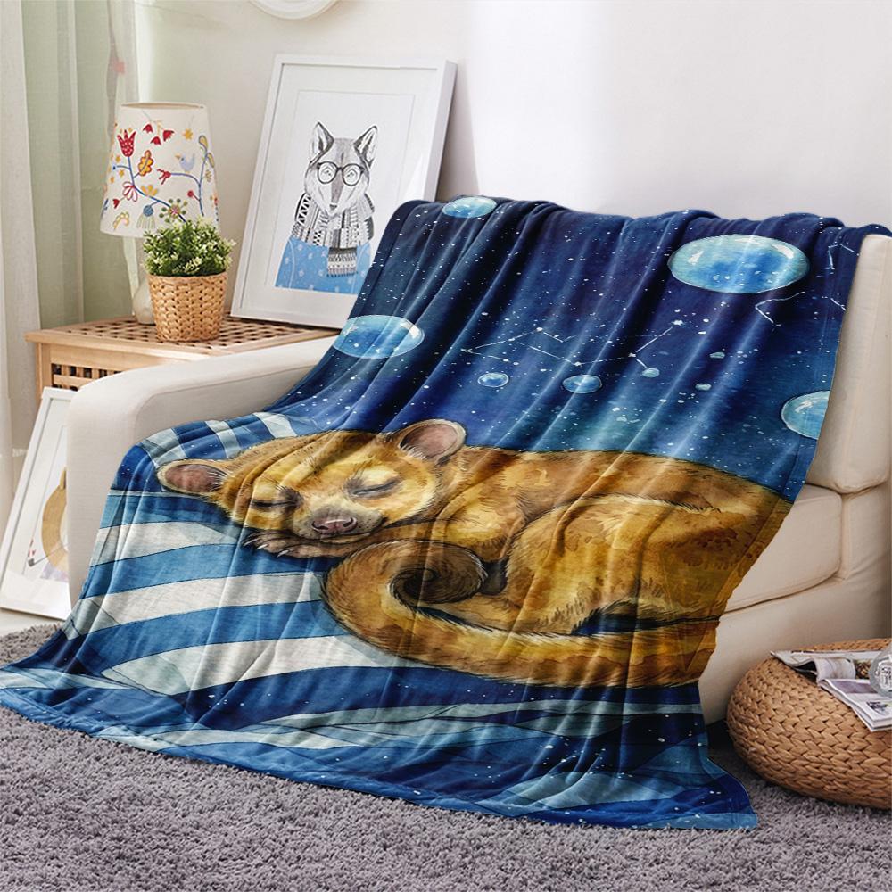 1PC Watercolor style Print FlAannel Blanket, High quality Comfortable for All Seasons, Home Decor, Warmth and Comfort