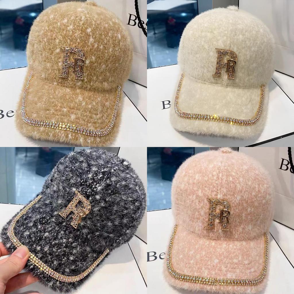Water Drip Letter Baseball Cap With Rhinestones For Winter Warmth And Style
