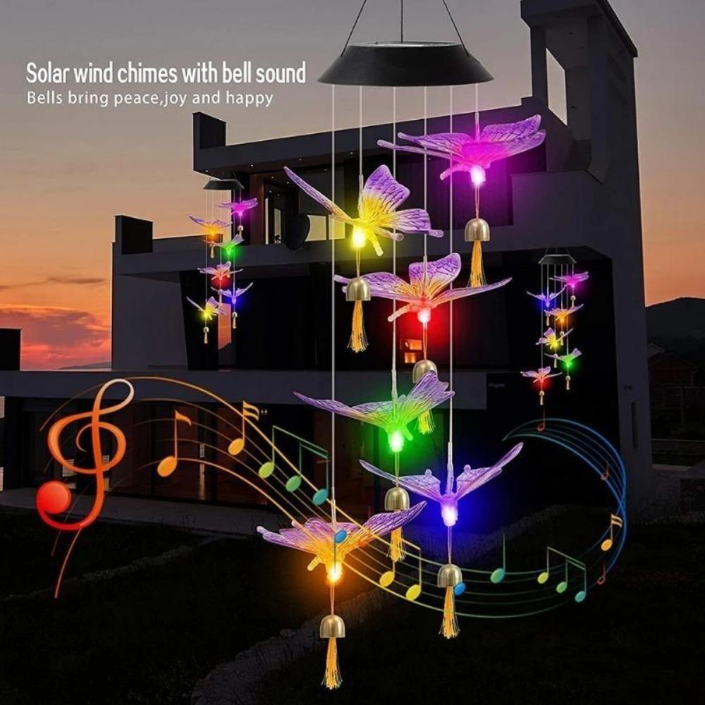 2PC Colorful Gradient Garden LED Wind Chimes Decorated Solar Hummingbird Landscape Garden Lights Decorated Atmosphere