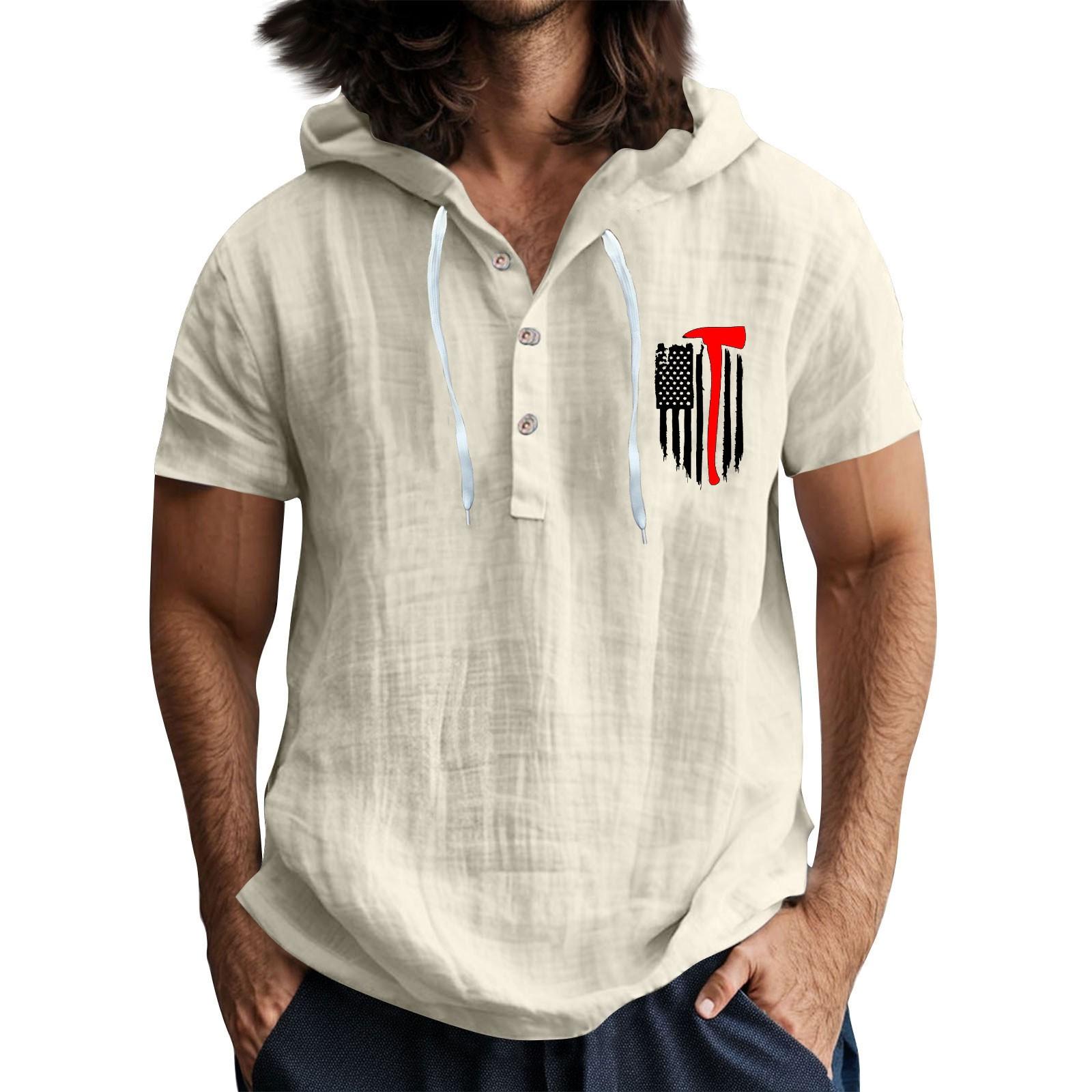 

Чоловіча повсякденна футболка з короткими рукавами та капюшоном, застібнута на ґудзики, з відкритим коміром XL