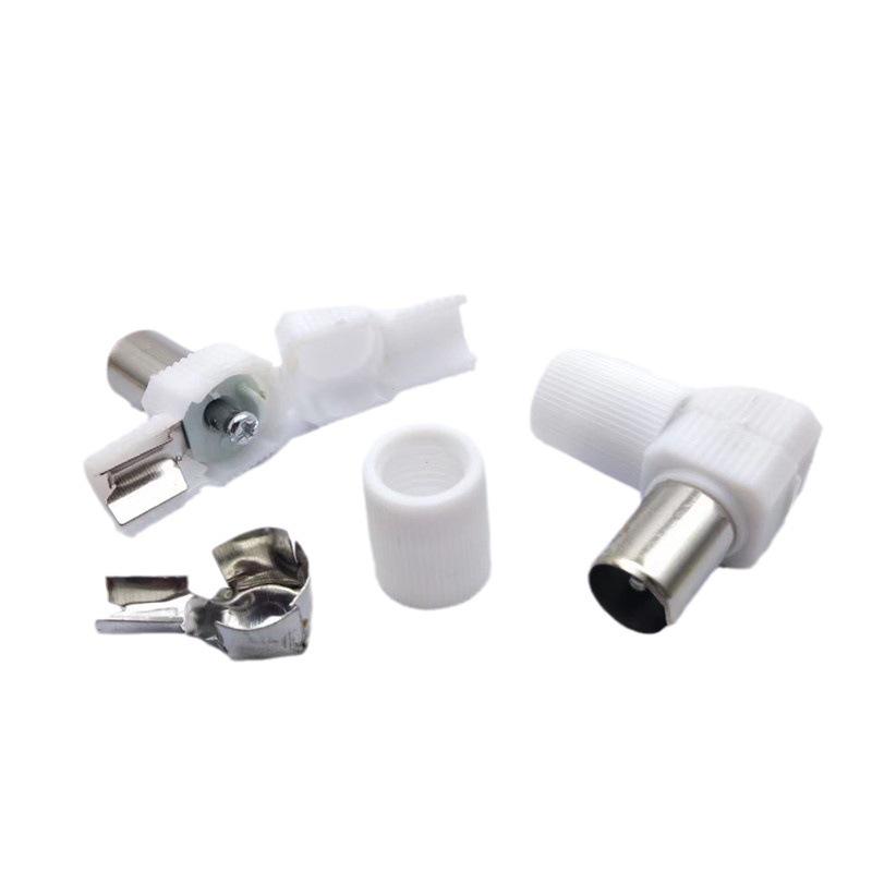 90° Solderless RF TV Connector - 9.5mm Male Antenna Plug