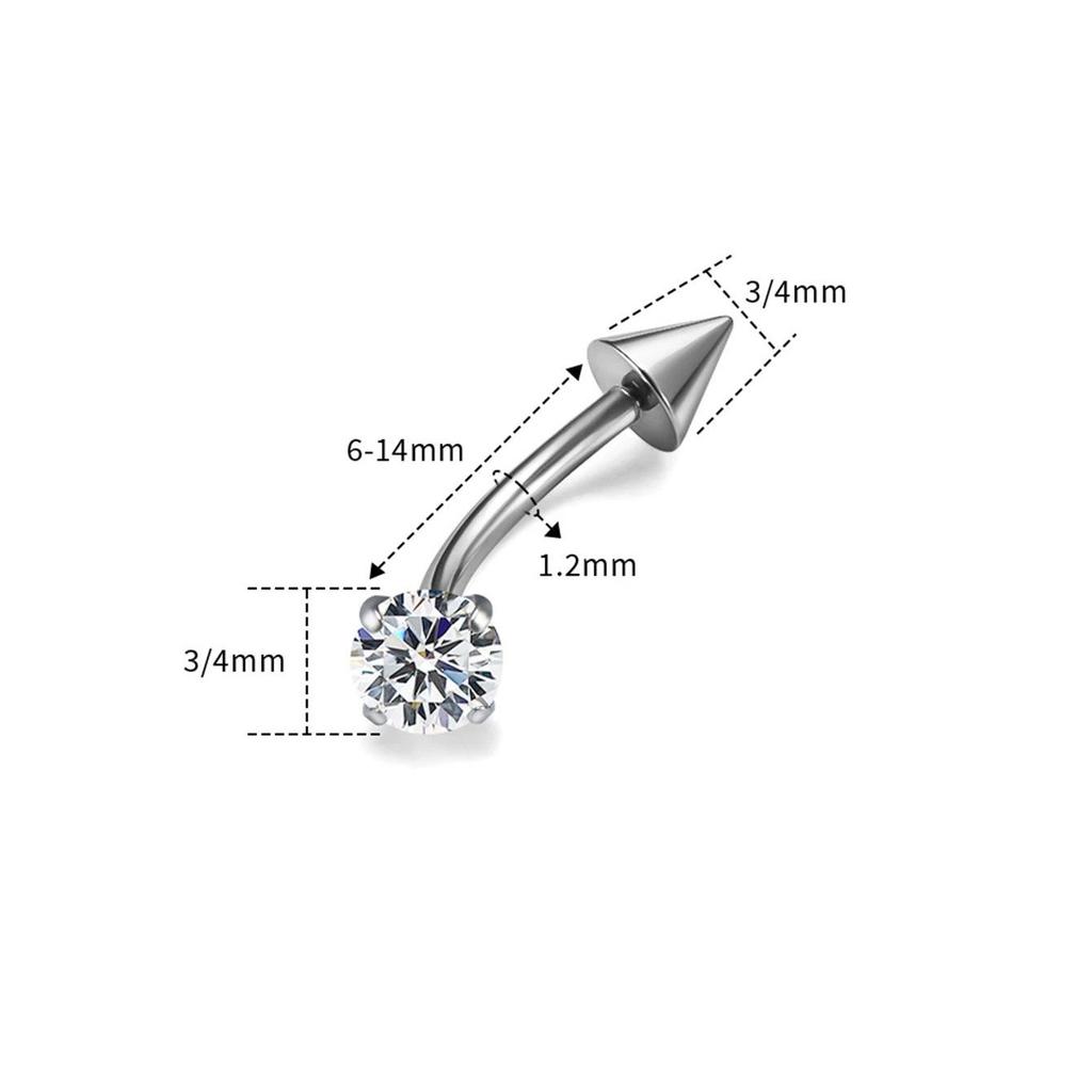 F136 Titanium Alloy Zirconium Cone Eyebrow, Rook, Lip, Ear Cartilage Bent Bar Body Piercing Jewelry
