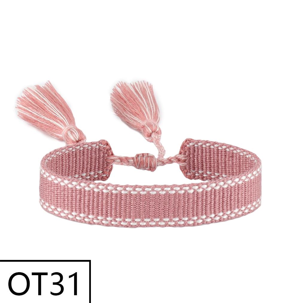 European & American Style Woven Bracelet - Solid Color, 1.3cm, Handmade Tassel, Fashionable Polyester Hand Rope for Women