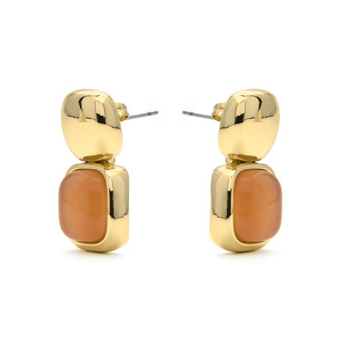 Boucles d'oreilles - Œil-de-chat Laroi - Orange - Plaqué or 18 ct - Laiton