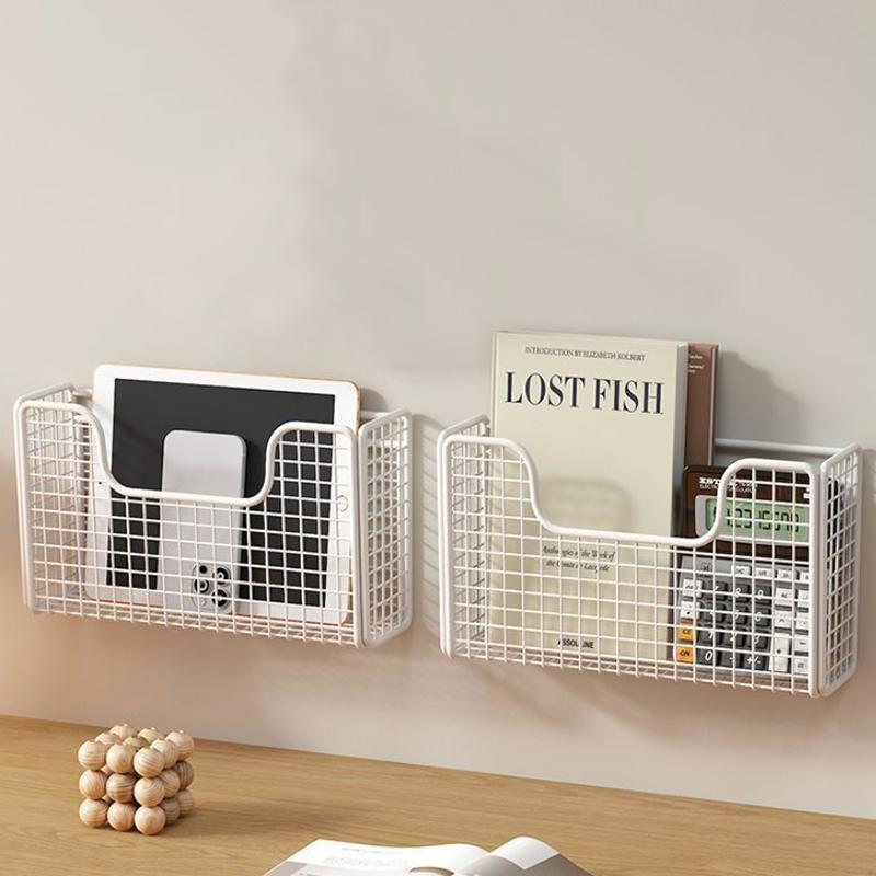 1Pc Iron Storage Rack With 2 Patch Hooks Punch-free Kitchen Cabinet Door Inner Wall-mounted Shelf Storage Box