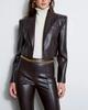 Button Party Wear Classic Stylish Women Blazer Real Lambskin Leather Brown Genuine