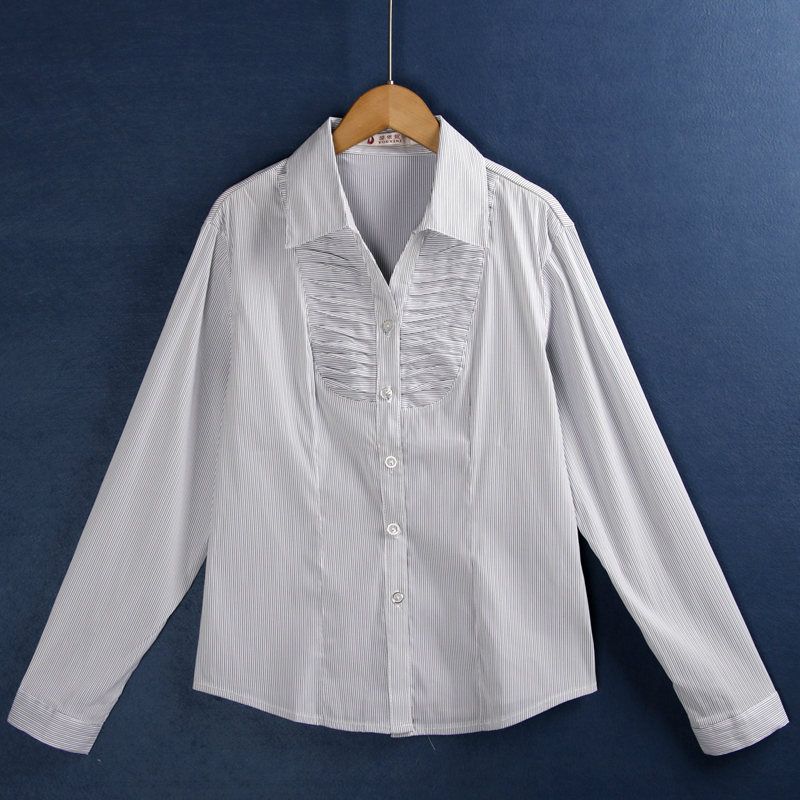 

Белый воротник Новая пуговица Темперамент Рубашка в полоску с длинным рукавом Black and white stripes XL