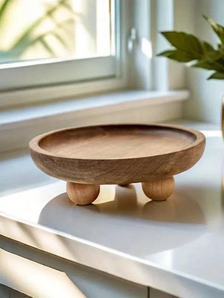 

Elegant Vintage-Style Solid Wood Round Tray - Ideal for Cosmetics, Jewelry Storage Bathroom Aromatherapy Decor