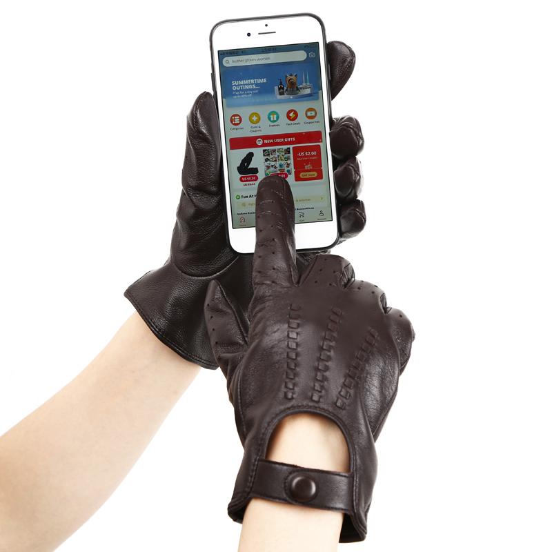 High Quality Men's Gloves Sheepskin Warm Winter Fashions Touch Screen Leather Gloves 2003