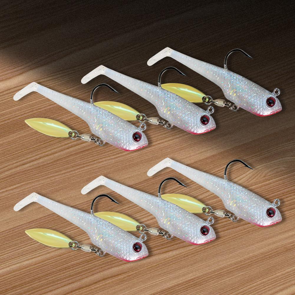 6pcs Spin Spoon Sequins Artificial Baits Jig Head Wobblers Swimbait T Tail Soft Baits for Trout Bass Shad