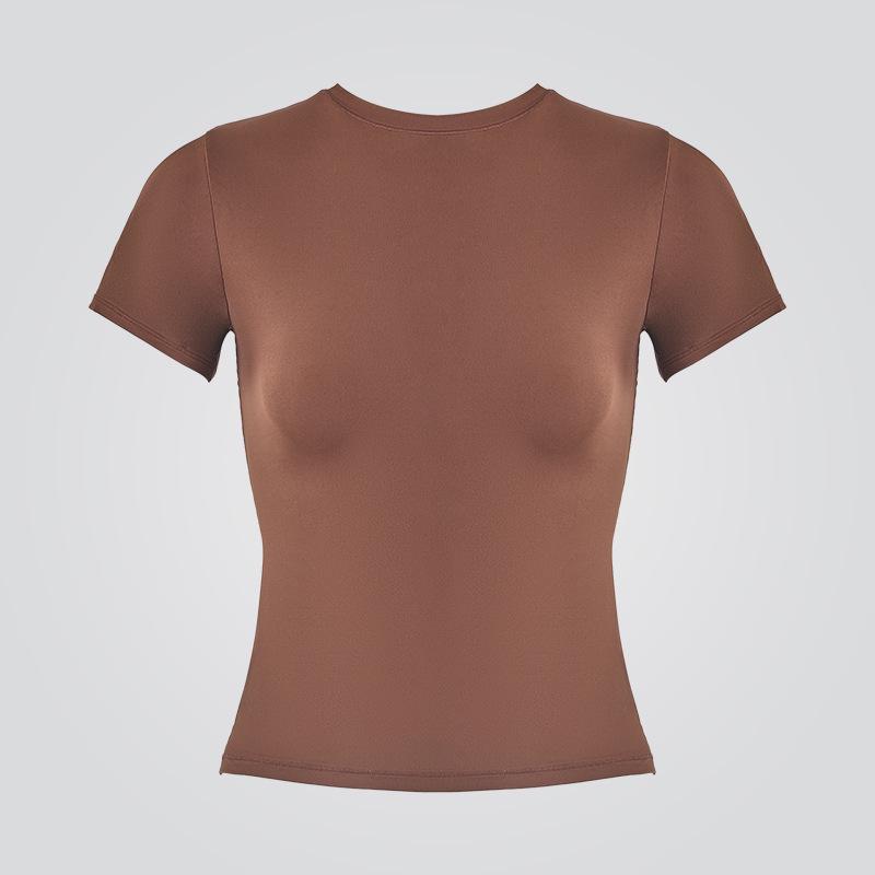 

High-Elastic Nude Feeling Straight Shoulder T-Shirt with Waist-Cinching Design Medium кофейный