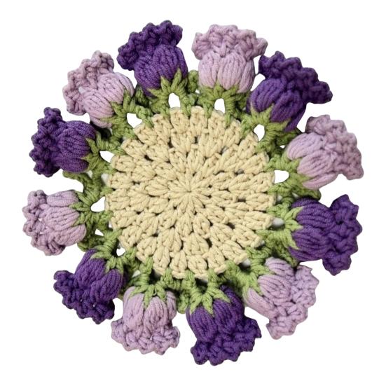 Crochet Rose Bouquet Coaster Heat-resistant DIY Handmade Knitting Flower Coffee Mug Cup Mat Kitchen Countertop Table Desk Decoration