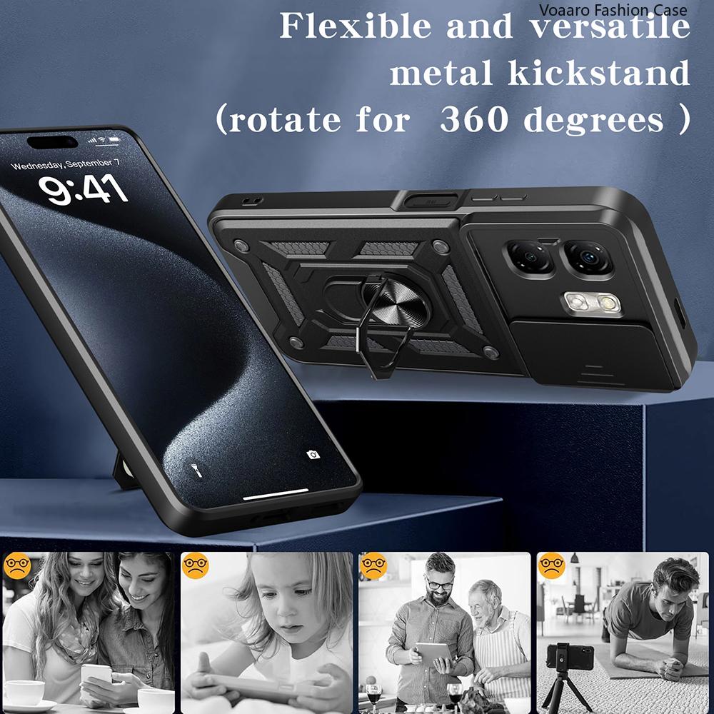 Slide Lens Camera Protect Armor Funda for Infinix Smart 9 Case Magnetic Rotate Ring Stand Holder Cover for Infinix Hot 50i Case