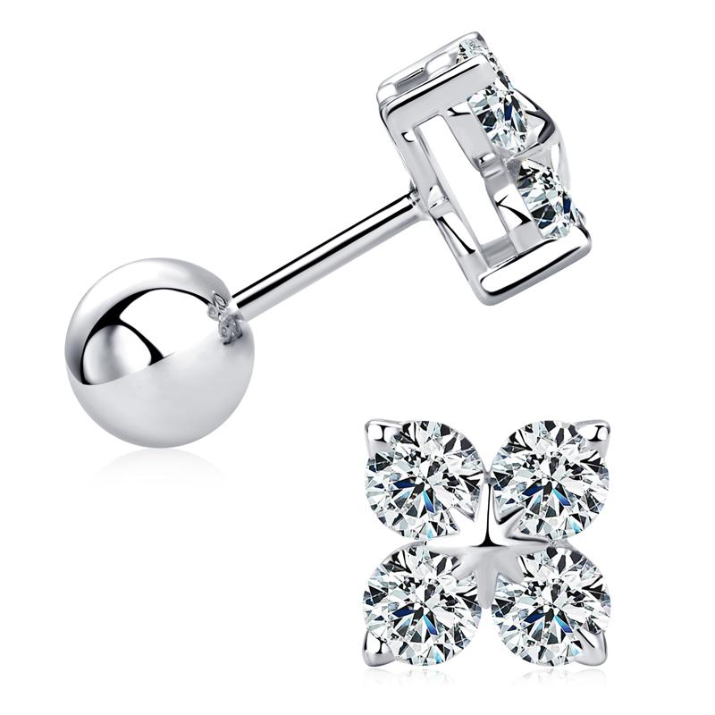 Anziw Lucky Four Leaf Clover Moissanite Stud Earrings 925 Silver Screw-Back Piercing Ear Jewelry for Women Men Gifts