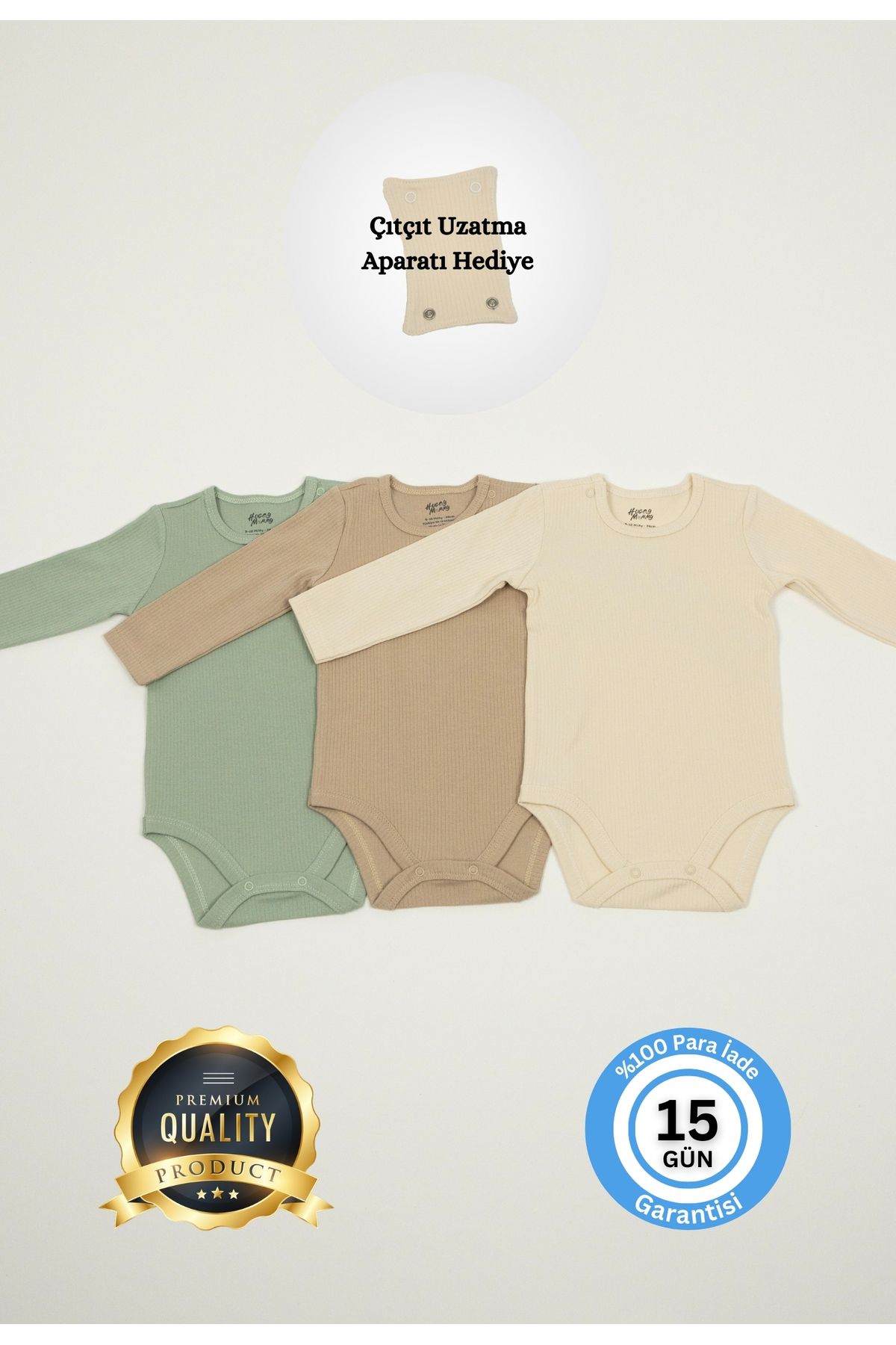 

Huggy Mommy Premium Ribbed Fabric 100% Organic Cotton Unisex Baby Bodysuit – Sleeveless Onesie 3-Piece Set with Snap Extender 0-3 Months