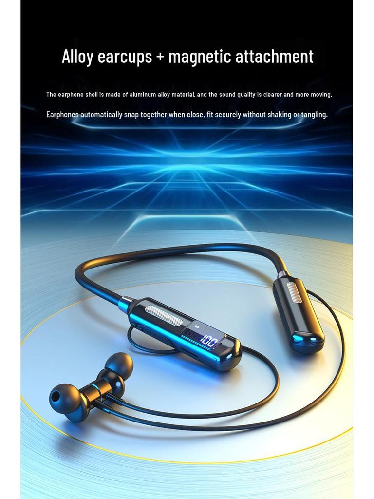 New Cross-Border Neckband Bluetooth Headset: Large Battery, In-Ear Sports, Wireless with Digital Display