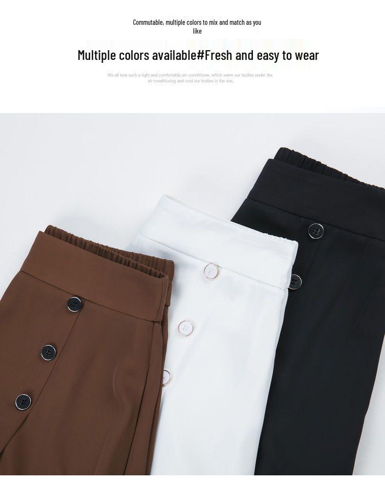 2024 Women's High Waist Wide Leg Nine-Point Skirt Pants - Spring/Summer Slimming Casual Swing Fit