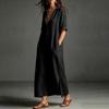 Womens Cotton Maxi Dress Short Sleeve Loose Fit Casual Shirt V Neck Button Long Kaftan Summer Beach Dress with Pockets